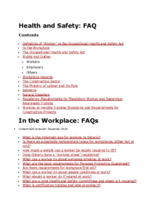 Health and Safety- FAQ
