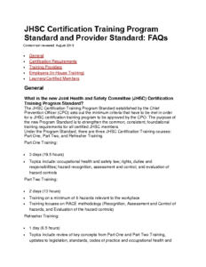 JHSC Certification Training Program Standard and Provider Standard